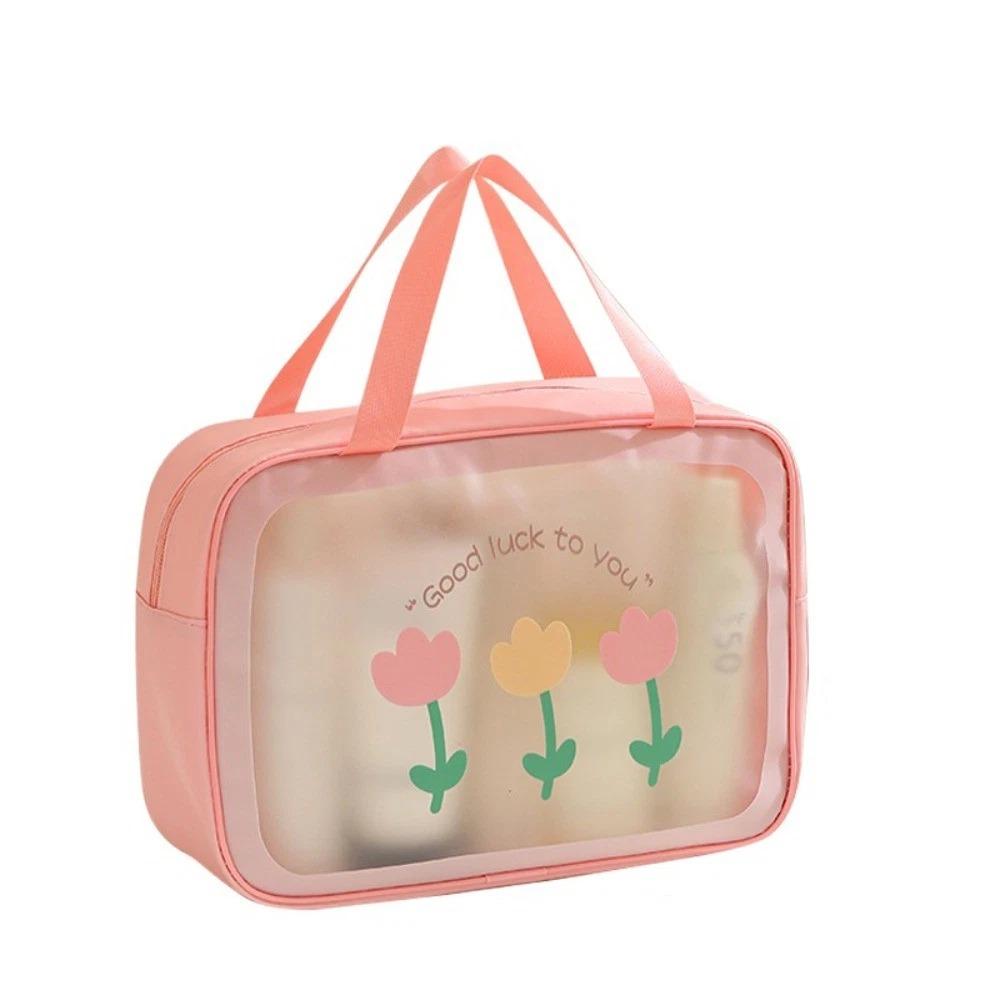 Cute PVC Cartoon Cosmetic Bag Large Capacity Swimming Beach Bag Toiletry Storage Bag Translucent Waterproof Travel Makeup Bag