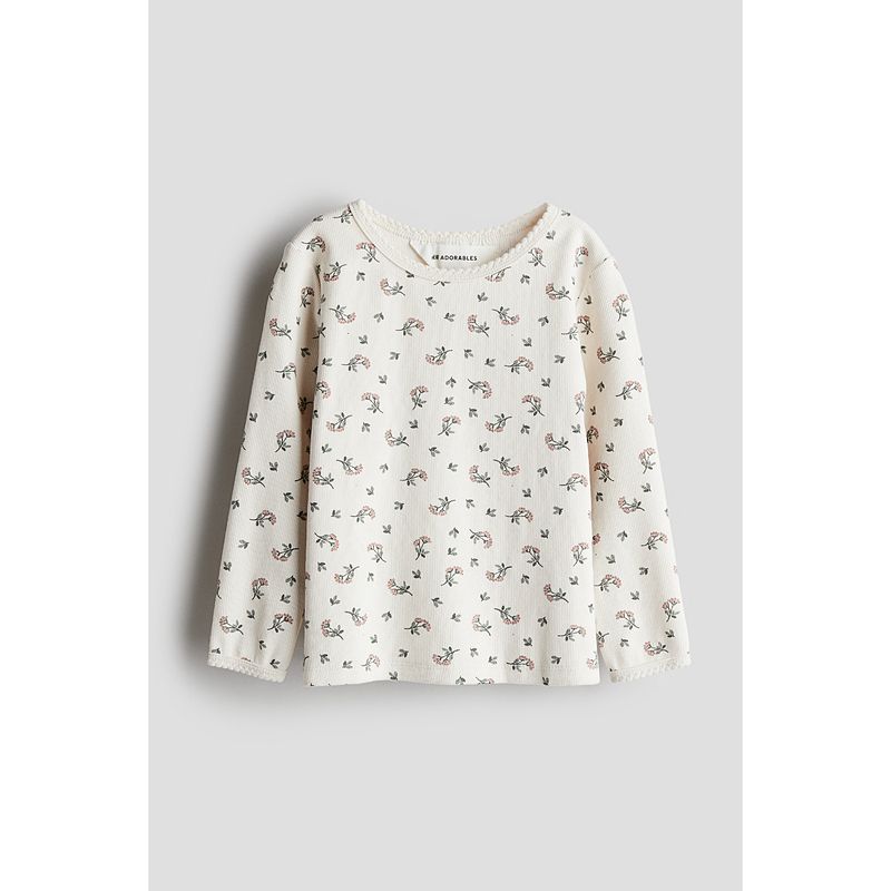 

HM Детская одежда Футболка для девочки Осень Милая Удобная и Повседневная В рубчик Джерси Длинный рукав Топы 1231052 White/Florals 120/60