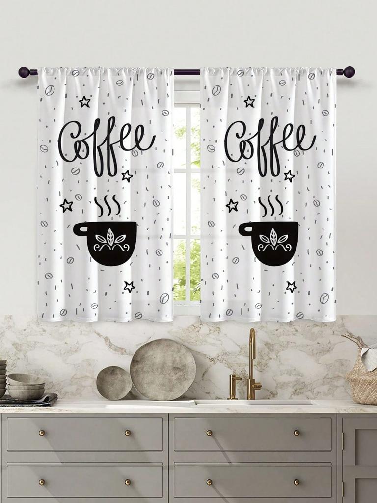 2pcs Kitchenware Printing Decoration Rod Small Curtain Kitchen Curtain for Decorating Bedrooms Study Room Cafes and Living Rooms
