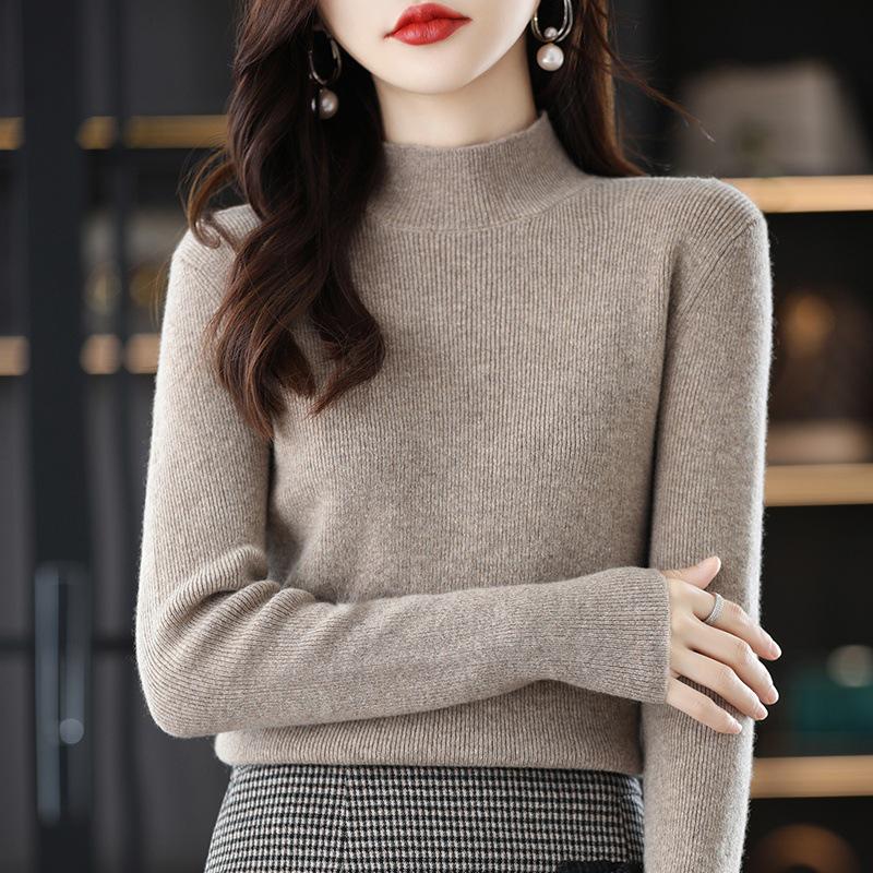 2023 Women's High Neck Pure Wool Knit Sweater - Autumn/Winter Base Layer