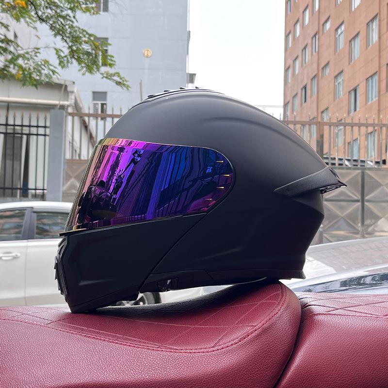Electric vehicle helmet men's and women's face-opening helmet summer double mirror tail semi-full cover type personalized four-season Bluetooth couple