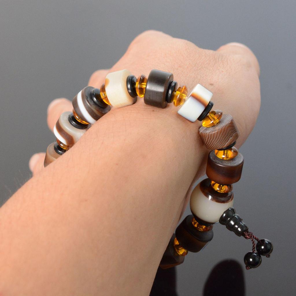 Authentic Agate Wire-Wrapped Bracelet - Unisex Buddhist Beads Rosary, New Chinese Style, Matte Finish