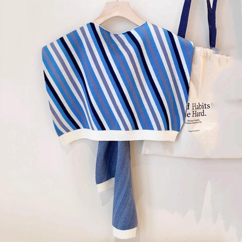Fashion Stripe Knit Scarf Cute Neck Warmer Circle Fake Collar Front Tie False Collar Women Detachable Collar For Women