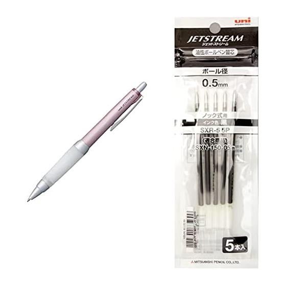 Mitsubishi Pencil Oil-Based Ballpoint Pen Jetstream Alpha Gel 0.7 SXN1000071P13 Pink & Ballpoint Pen Refill Jetstream 0.5 Black 5 pcs SXR-55P