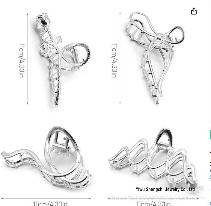 Silver Metal Geometric Shark Hair Clip for Thick Hair