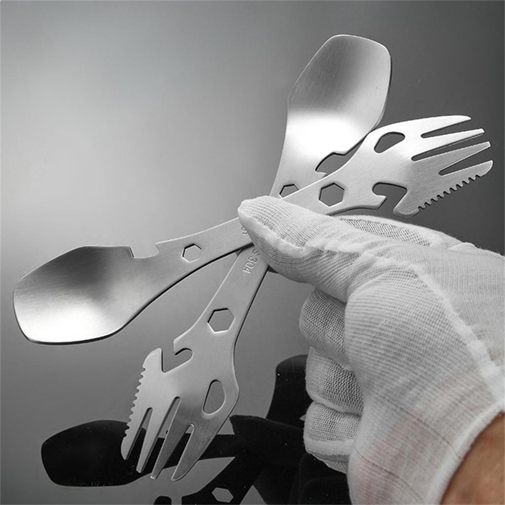 Portable Outdoor Utensil Stainless Steel 304 Fork Spoon Bottle Opener All in One For Camping Hiking Picnic Tableware