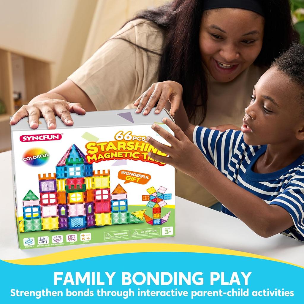 JOYFY 66 יחידות אריחי בנייה מגנטיים צעצועים עמידים ויצירתיים STEM לבנייה לילדים בגילאי 3-8 צעצועי מונטסורי חינוכיים מתנה