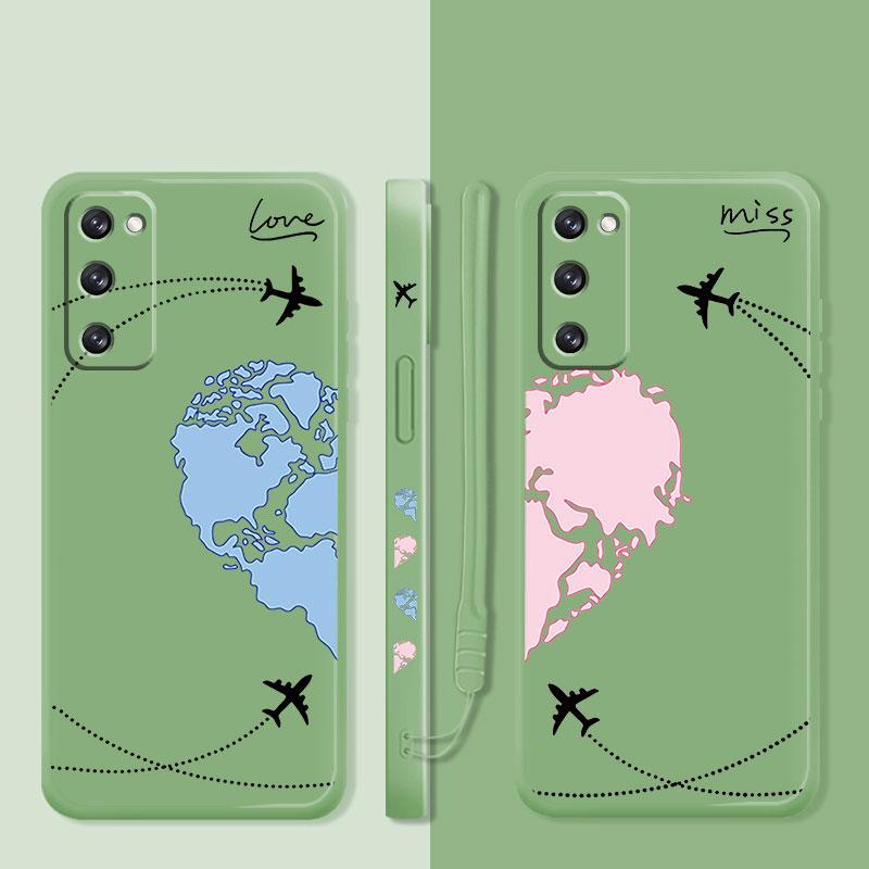 Blue Pink Love Planes World Map Travel Liquid Case For Samsung Galaxy S22 S21 S20 Fe Ultra S10 S9 S8 Plus S10e Note 20 10 Lite