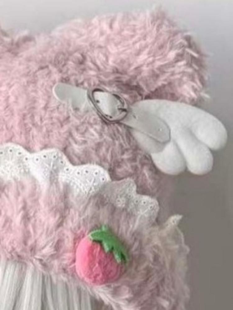Y2K Aesthetic Lace Patchwork Knitted Fairy Hat Cute Strawberry Winter Cap Harajuku Kawaii Grunge Women Hats