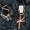 2024 New Women's Shaped High Heel Summer Luxury Cowhide Spaghetti Strap Slingback Women's Fashion Sandals