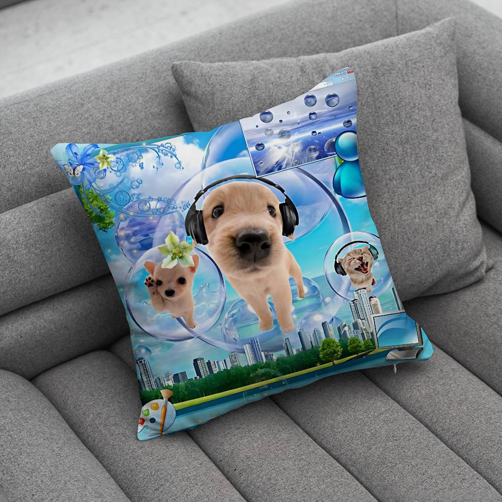 Frutiger Aero Art Pillow Case Antidustmite Pillowcase Invisible zipper silky short plush Sofa cushion cover