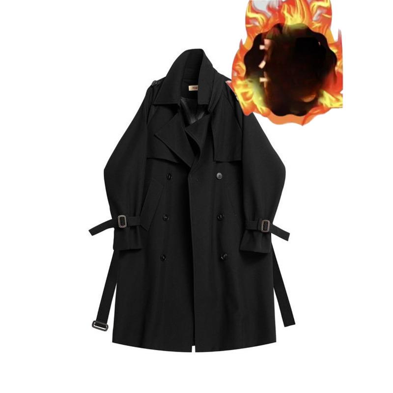 

Ретро новый свободный силуэт сложного стиля и тонкий темперамент длинный тренчкот XXL