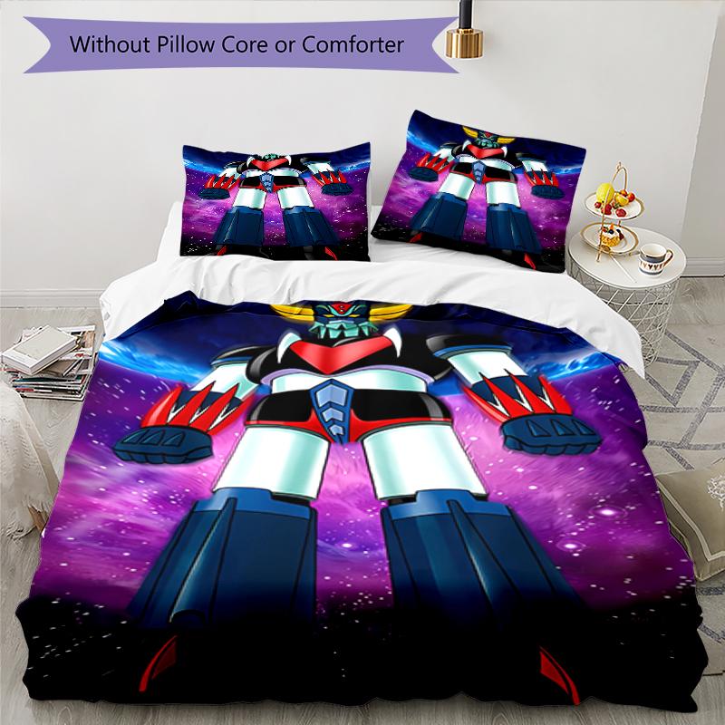 3pcs UFO Robo Grendizer2 pattern bedding set duvet cover set includes duvet cover &pillowcases, perfect all season bedroom decoration & gift