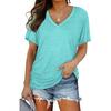 GMXIA Women's Solid Color Bat-sleeve Side Pleated V-neck Short-sleeved T-shirt