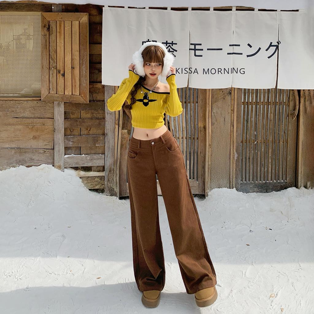 American Retro High-waisted Loose Wide-leg Pants Versatile Drape Flared Pants Autumn and Winter Jeans Women's New Models