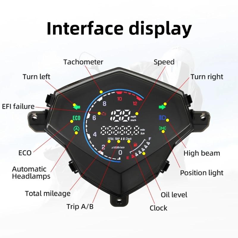 LED Color Film Tachometer Instrument Digital Motorbike Dashboard with Speedometer Gauge 12V for Mio 125 MIO I125 Mio 110