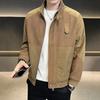 Men Jacket Stand Collar Long Sleeve Zipper Placket Jacket Coat Solid Color Retro Corduroy Jacket Short Style Windbreaker