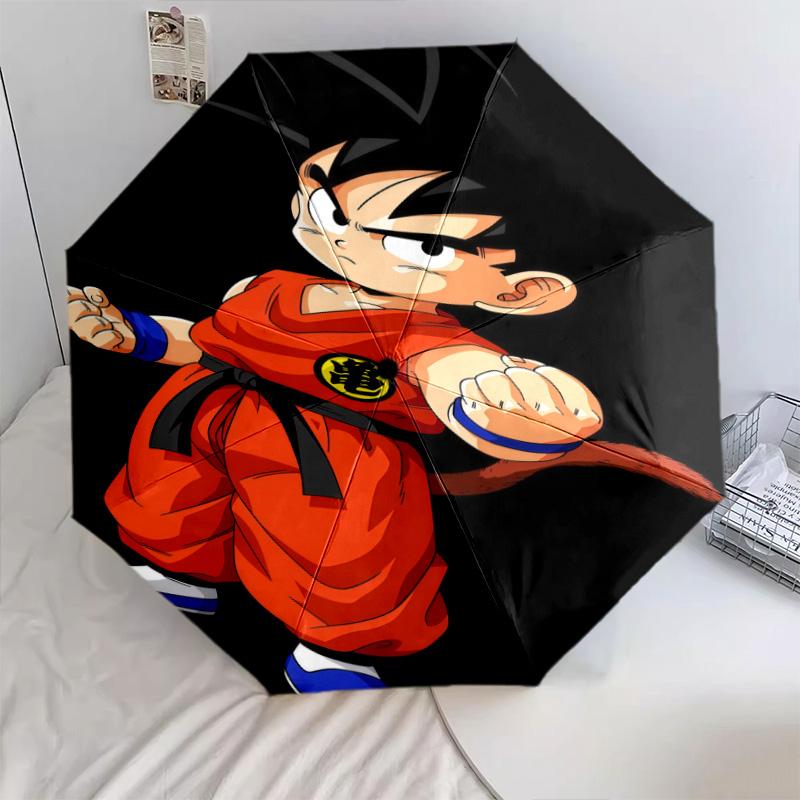1 PC Automatic Folding Umbrella - Cute Cartoon Son Goku Pattern Portable Foldable Design With 8 Ribs Christmas Birthday Gifts