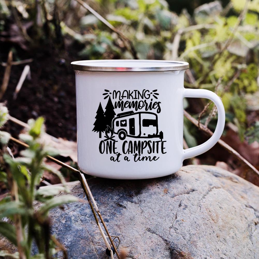 Sunset Forest Creek Creative Enamel Coffee Mugs Outdoor Travel Water Cups Camping Bonfire Party Beer Drink Milk Mug Best Gifts
