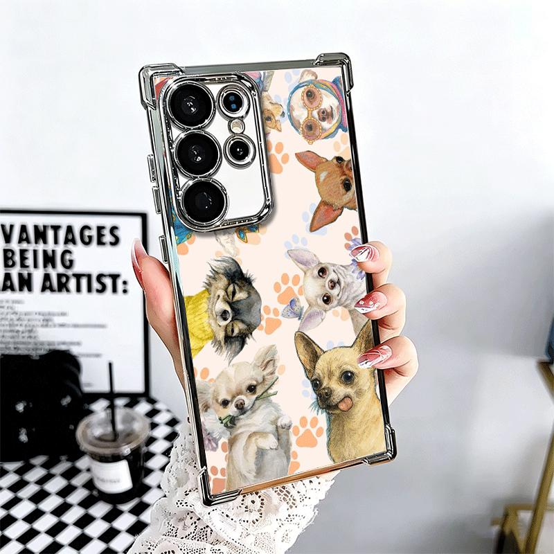 Chihuahua Puppy Teacup Dog Plating Phone Case For Samsung Galaxy S24 S25 FE S26 Edge S23 Ultra S22 S21 Plus S20 Anti-Fall Airaba