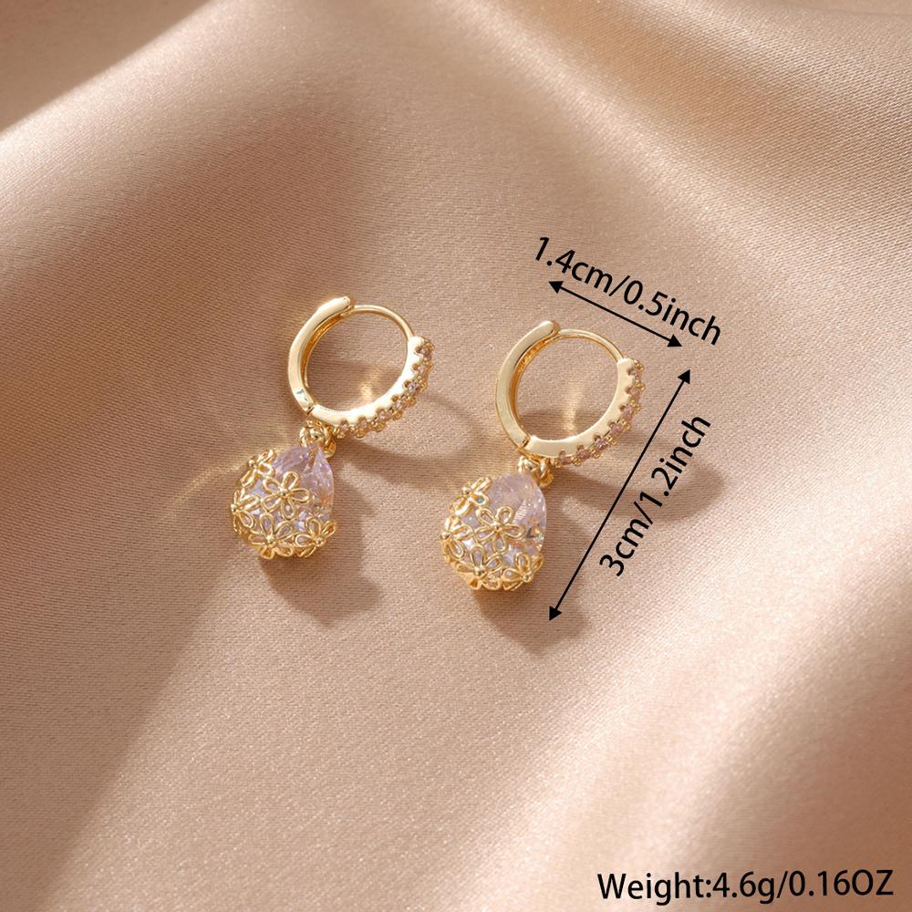 

Luxury Cubic Zircon Heart Hoop Earrings Wedding Trend Accessories Exquisite Versatile Metal Flower Dangle Earrings Women Zircon