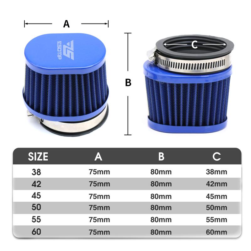 ZSDTRP 38-60mm Motorcycle Universal Replacement Air Cleaner Intake Filter For Dirt Bike ATV Blue Air Filter