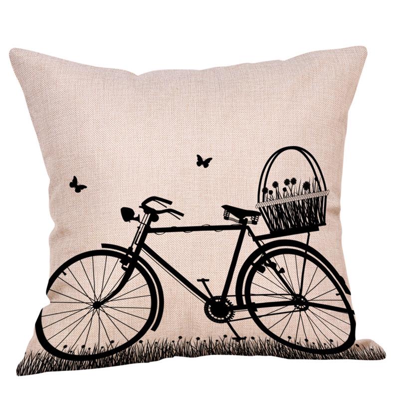 Bicycle Pattern Digital Print Pillowcase Linen Throw Cushion Cover