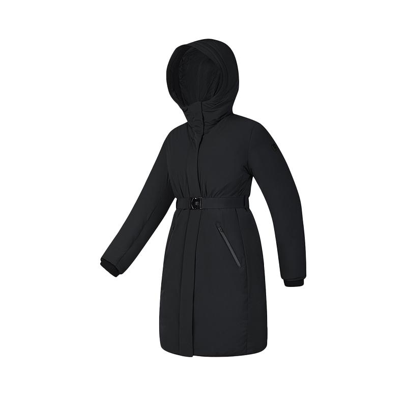 FILA Golf Series Solid Color Simple Mid-Length Hooded Long Sleeve Down Jacket Women Outerwear Deep-Black A11W445916FBK