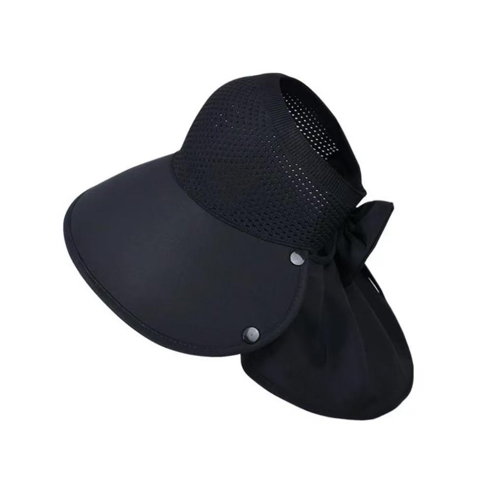 Wholesale Women s Summer Sun Protection Wide Brim Bucket Hat Neck-Protecting Open-Top Waterproof Solid Color Fisherman Hat чёрный