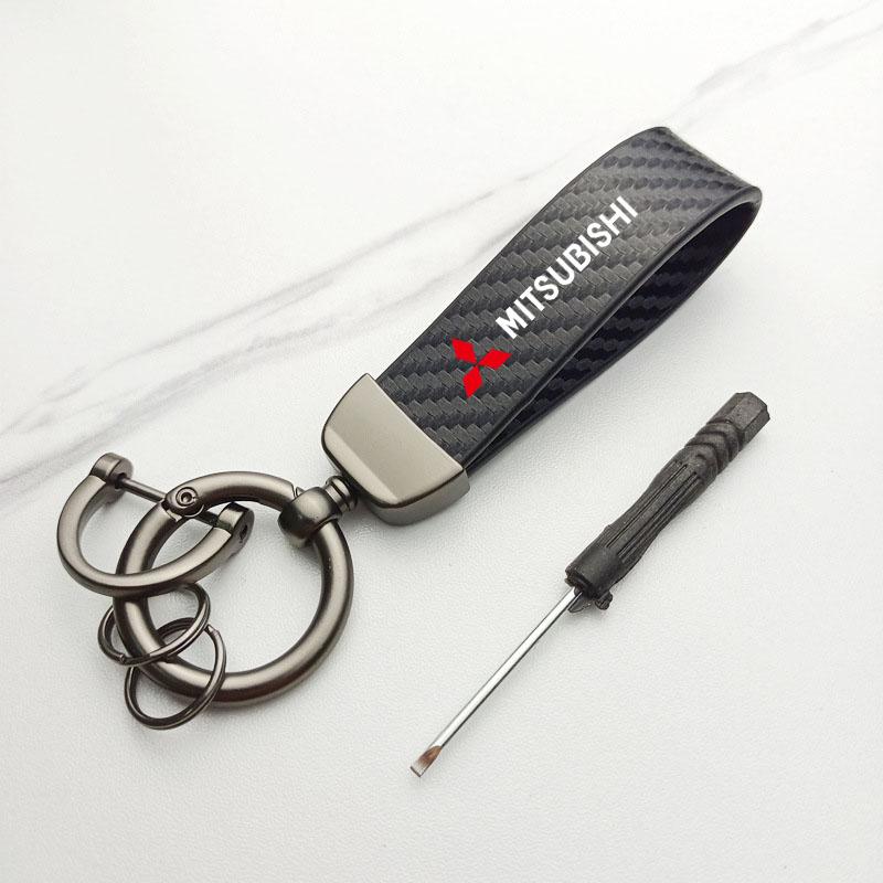 

Auto Keyring Carbon Leather Keychain for Mitsubishi Pajero Sport Eclipse Cross L200 Colt Delica Ralliart Triton Car Accessories
