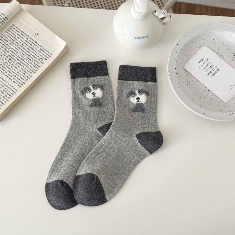 Szare Panda 3D Filcowe Kreskówkowe Skarpety do Połowy Łydki dla Kobiet - Japoński Styl Jesień/Zima Ciepło