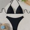 1011 European and American New Bikini Solid Color Fashionable and Sexy Split Triangular Swimsuit Women
