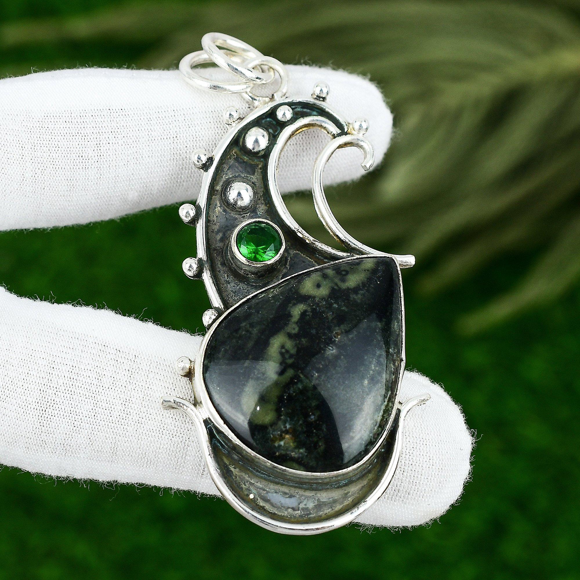 Серебро 925 Проба Груша Яшма Камбаба Перидот Модный Оправа Дочь Подвеска