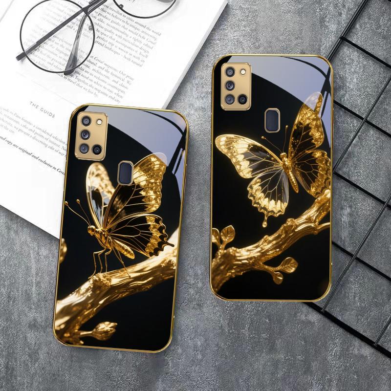 Schmetterling auf dem Ast Für Samsung A 31 32 A33 A34 35 14 A15 13 A16 25 26 50 52 53 54 55 56 70 71 72 73 Goldene Glas Handyhülle