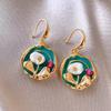 Real gold electroplated French pearl flower stud earrings court style retro niche earrings light luxury premium earrings women