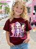 Children's Kpop Popular Cartoon Print T-Shirt Tops Clothing Design Casual Harajuku Style Round Neck Short Sleeve Girl Clothing