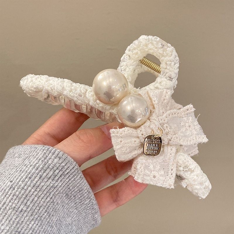 

1pc Elegant temperament lace pearl large grab clip, new style hair clip, high-end shark clip at the back of the head