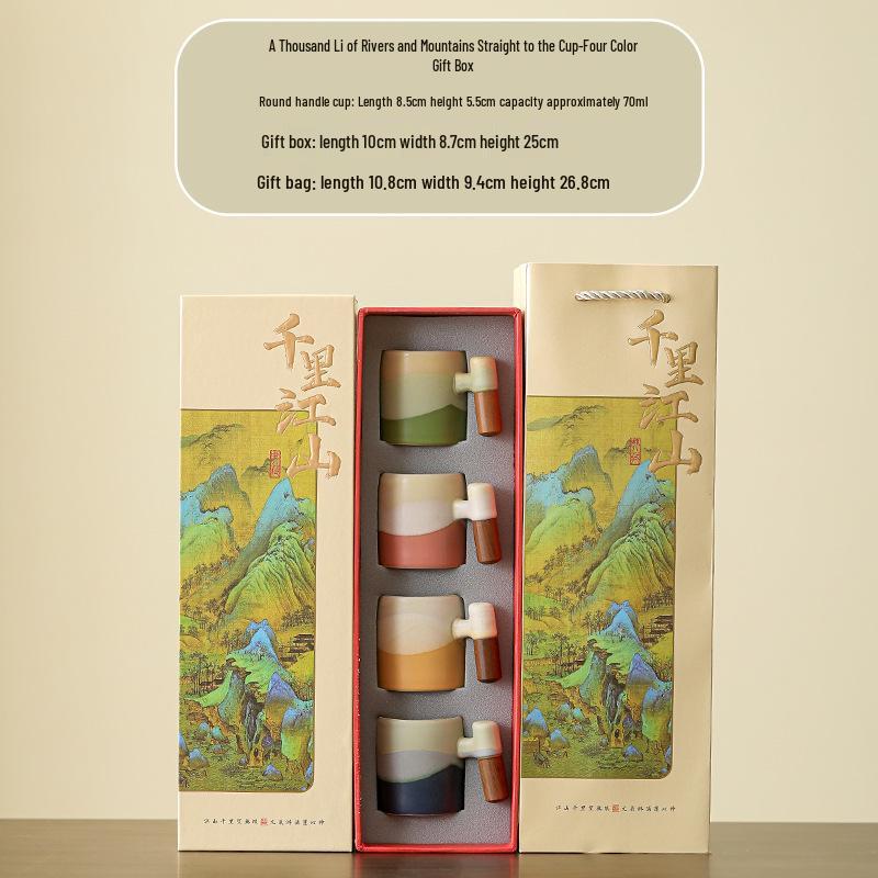 

Beijing Palace Museum Cultural Tea Cup Gift Set: Thousand Miles of Rivers and Mountains - Perfect for Foreign Leaders and Elders Birthdays Standard