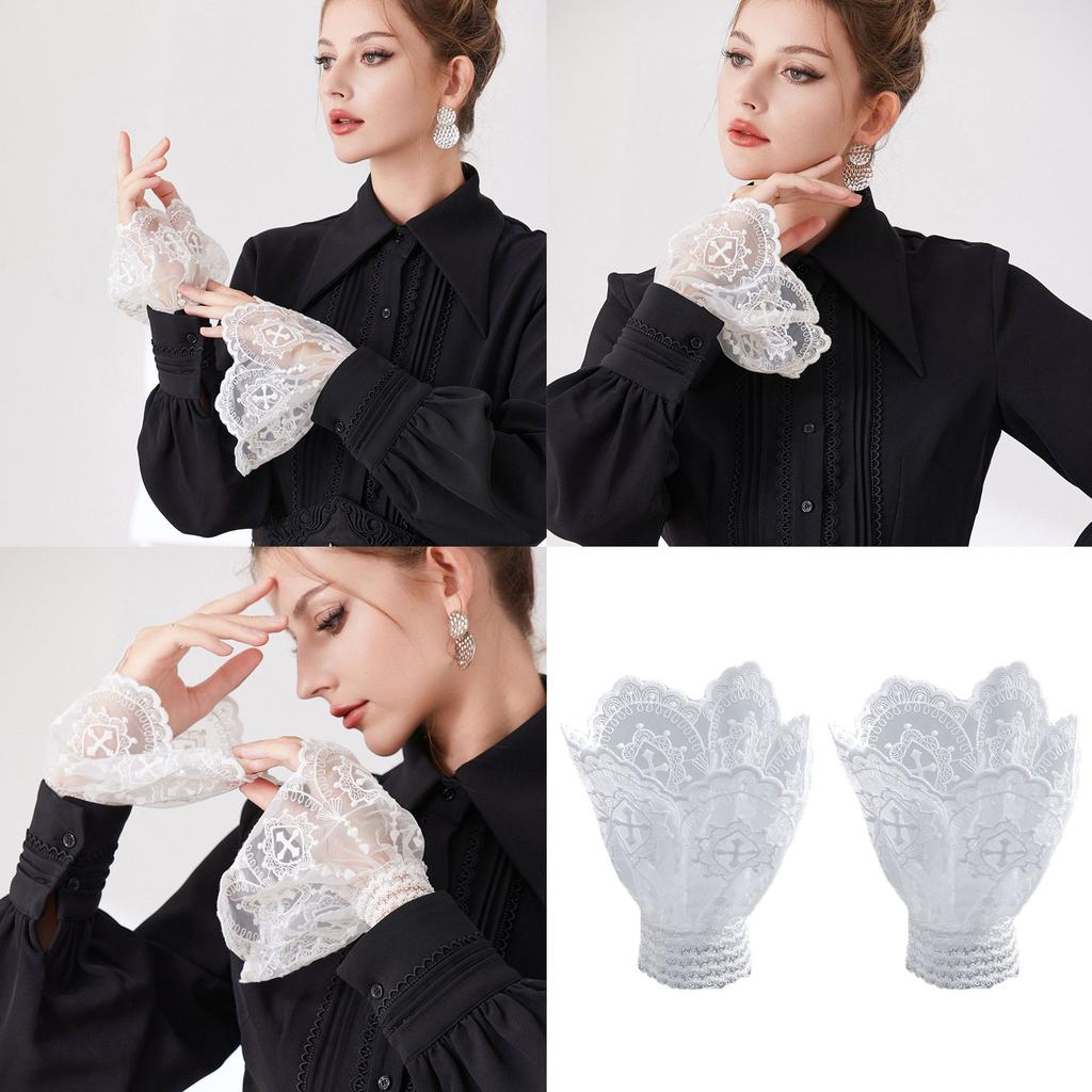 Elegant Lace Trim Wrist Sleeves Decorative Sleeves for Wedding Dress Wrist Accessory Arm Decors For Women Dress Upgrades