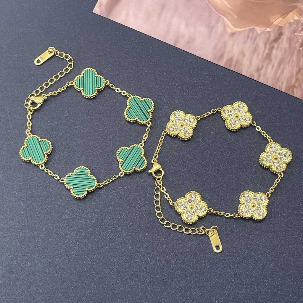 15MM One Side Full of Diamonds and The Other Side Inlaid with Shells Four-leaf Clover Bracelet Vacuum 18K Ladies Bracelet