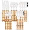 11Pcs Silver Bamboo Handle Cutlery Set 111 Stainless Steel Dinnerware Set Knife Dessert Fork Spoon Tableware Kitchen Flatware