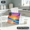 1pc Tissue Box, Tropical Style Sunset Beach Palm Peaceful Pattern, 2D Flat Printing, Multi-Use, Strong And Firm, Tissue Container, for The Dining Room