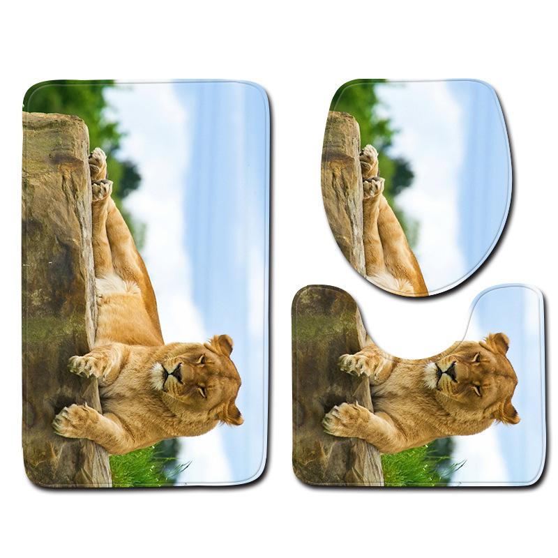 3D Lion Bathroom Toilet Three-Piece Floor Mat Door Mat Bathroom Carpet