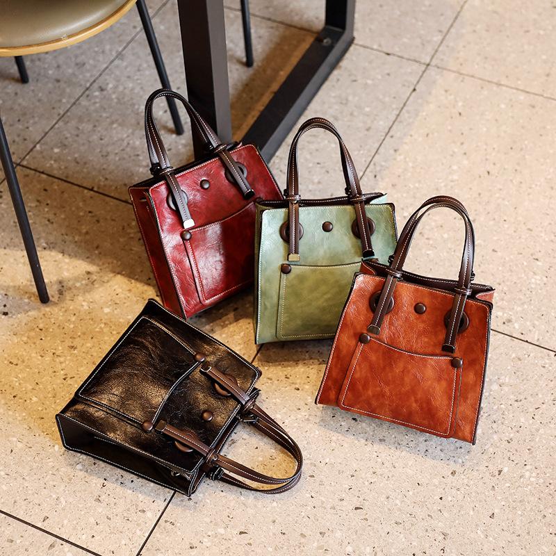Cross-border Vintage Soft Leather Handbag for Women, New High-end Commuter Multi-layer Large-capacity Shoulder and Crossbody Bag Wholesale