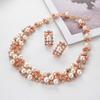 Elegant Rose Gold Plated Faux Pearl Crystal Inlay Collar Necklace Earrings Set