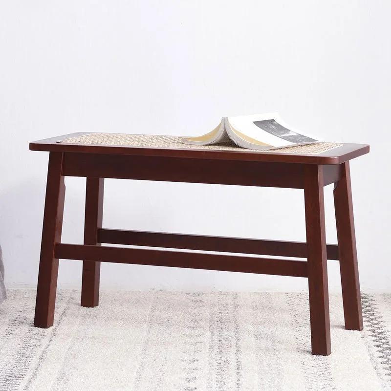 Rattan Weaving Solid Wood Bench - Nordic Shoe Stool for Living Room & Dining