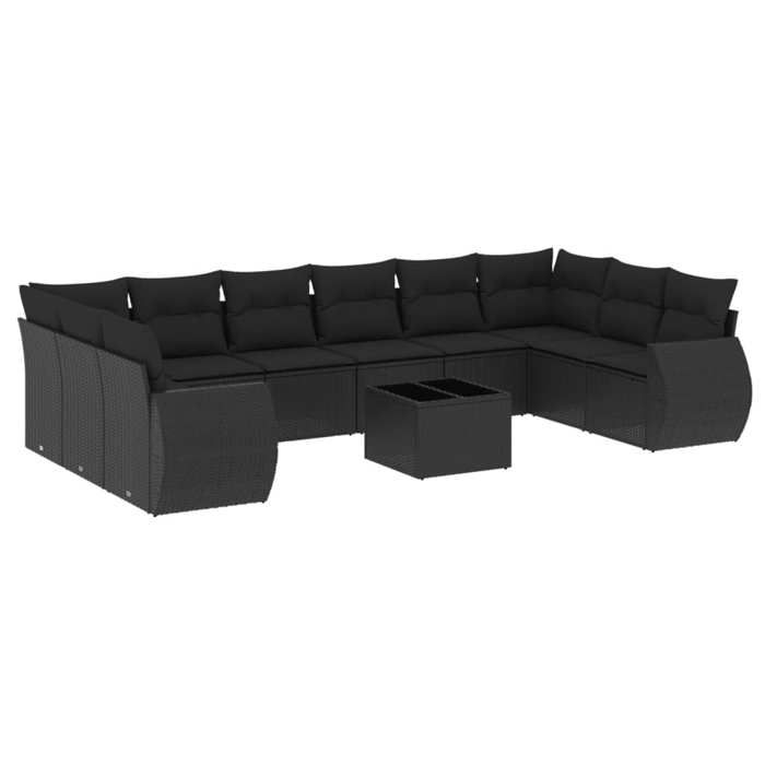 VidaXL Salon de Jardin avec Coussins 11 pcs, Canapés de Terrasse, Ensemble de Meubles de Patio, Mobilier d'Extérieur, Noir 3221874