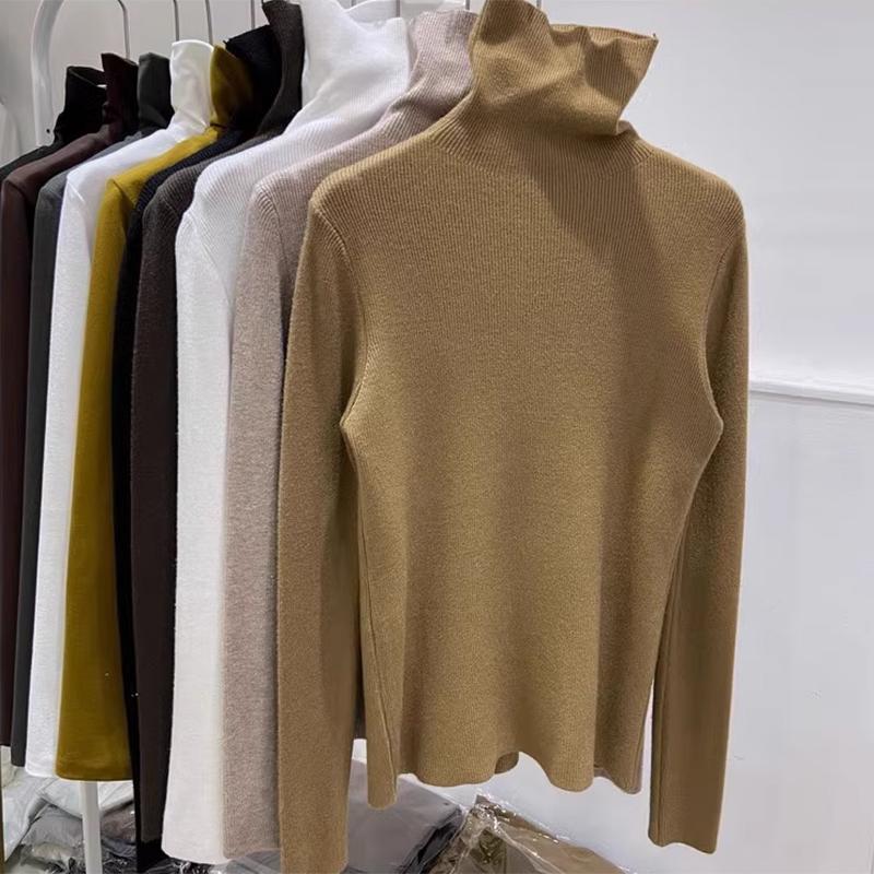 Höst Nya Polotröjor Dam Mode Långärmad Vintertröja Dam Elegant Slim Fit Bas Stickade Tröjor Toppar Kontorsdamer Tröjor 25731