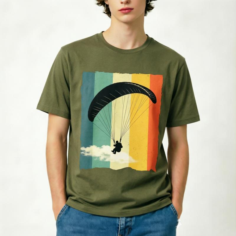 Vintage Paragliding Silhouette T Shirt Retro Distressed Graphic Tee Unisex Short Sleeve Top Sky Adventure Fans Mountain