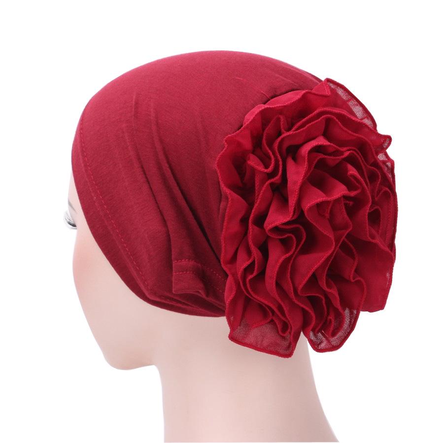 European & American Solid Color Chiffon Floral Muslim Headscarf Hat